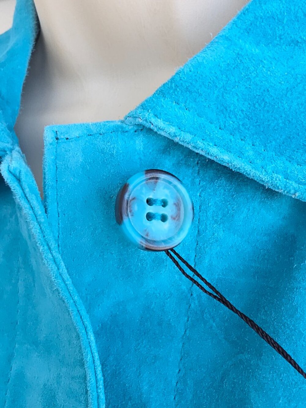 Vintage 90s/ Y2K NWT Atelier by B thomas washable suede leather jacket aqua blue - Picture 3 of 13